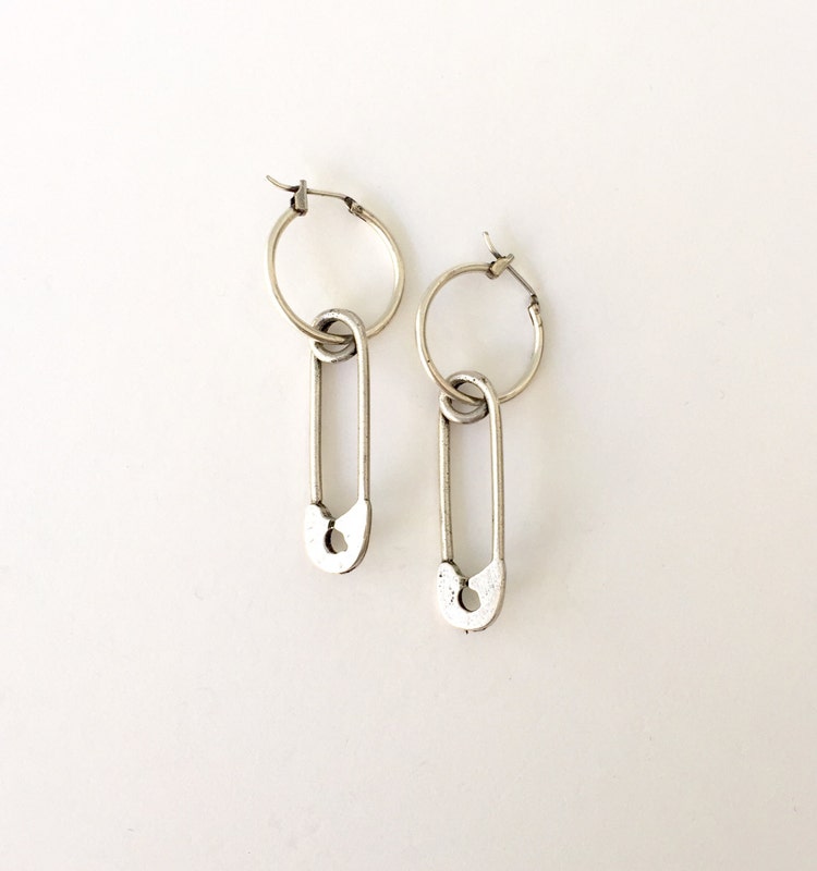 Punk Rock Earrings Safety Pins Silver Earrings by RONIMO on Etsy