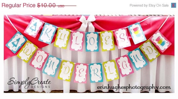 SALE Alice In Wonderland Inspired Banner DIGITAL File 8.5 x 11 Jpeg Files Personalized Il_570xn