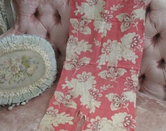 Antique Morceau Fabric Fragment French Toile Floral Mauve Pink Art Nouveau A102