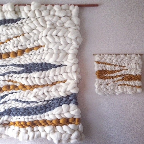Woven Wall Hanging Wool Roving Weaving by jeanniehelzer on Etsy