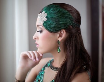 1920s Wedding Headpiece, Art Deco Wedding Hairpiece, Emerald Green Headpiece, Great Gatsby Bachelorette Party, Flapper Headband