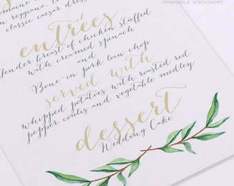 Printable Wedding Menu Card - Calligraphy