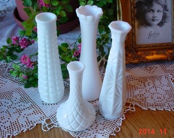 Vintage Milk Glass Vases - Shabby Chic Barn Wedding Decor