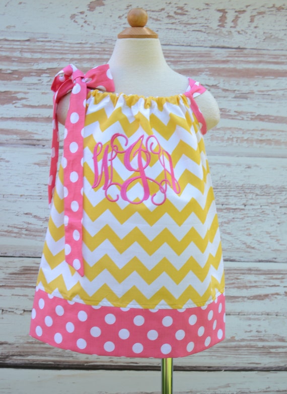 Items similar to Yellow Chevron and Hot Pink Polka Monogrammed