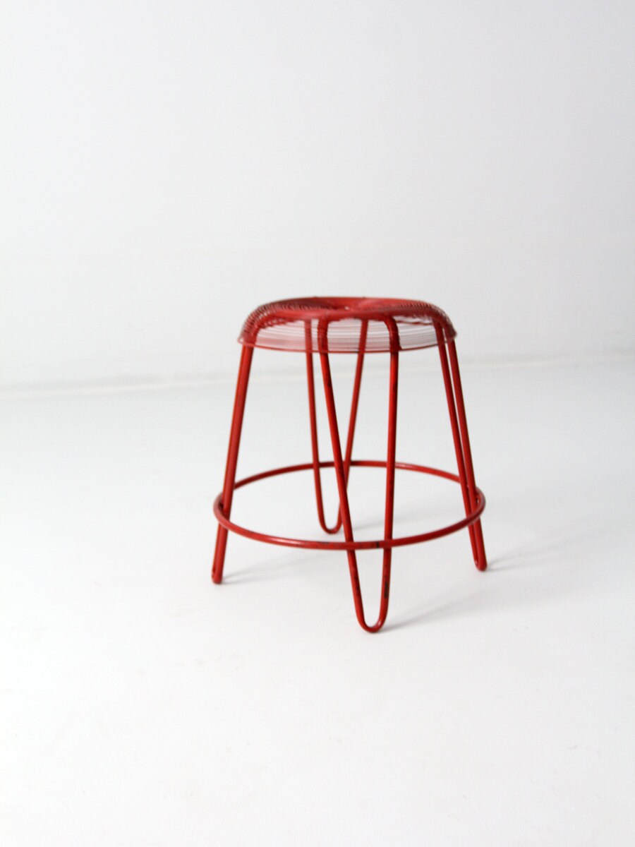 midcentury wire stool red metal stool