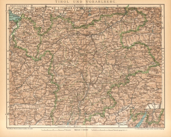 1905 Antique Dated Map of the County of Tyrol and Vorarlberg