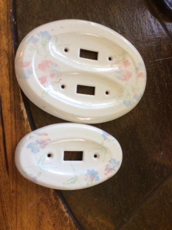Items similar to Set of light plate fixtures floral pink white blue