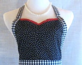 Valentine Apron Womens Sweetheart Red Glitter Hearts Black Dots Gingham Cotton Full Size Valentine's Day