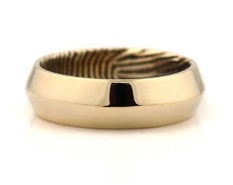 Custom Fingerprint Engraved Ring - 14k Yellow Gold Engraving Wedding Band- knife edge, 6mm