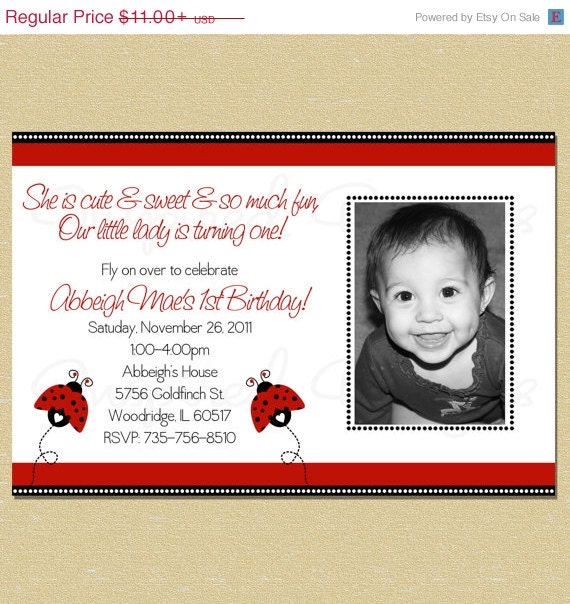 ON SALE Ladybugs with Polka Dot Birthday Invitation Il_570xn