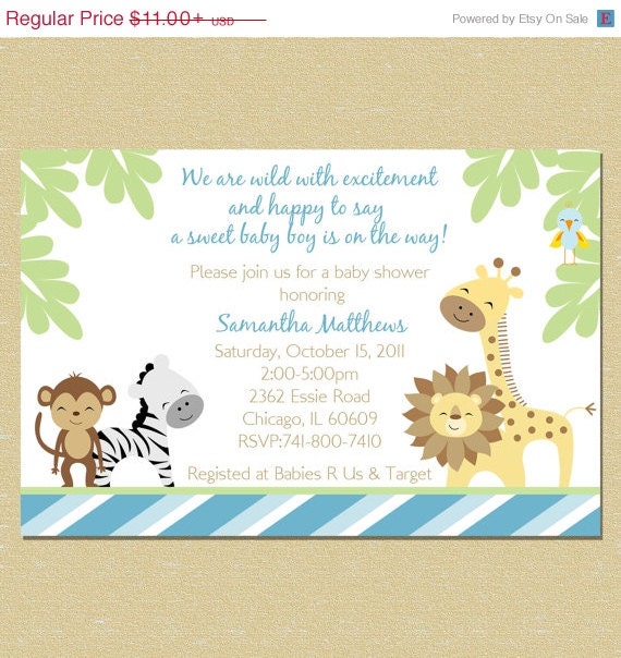 ON SALE Blue Jungle Baby Shower Invitation - Boy Il_570xn