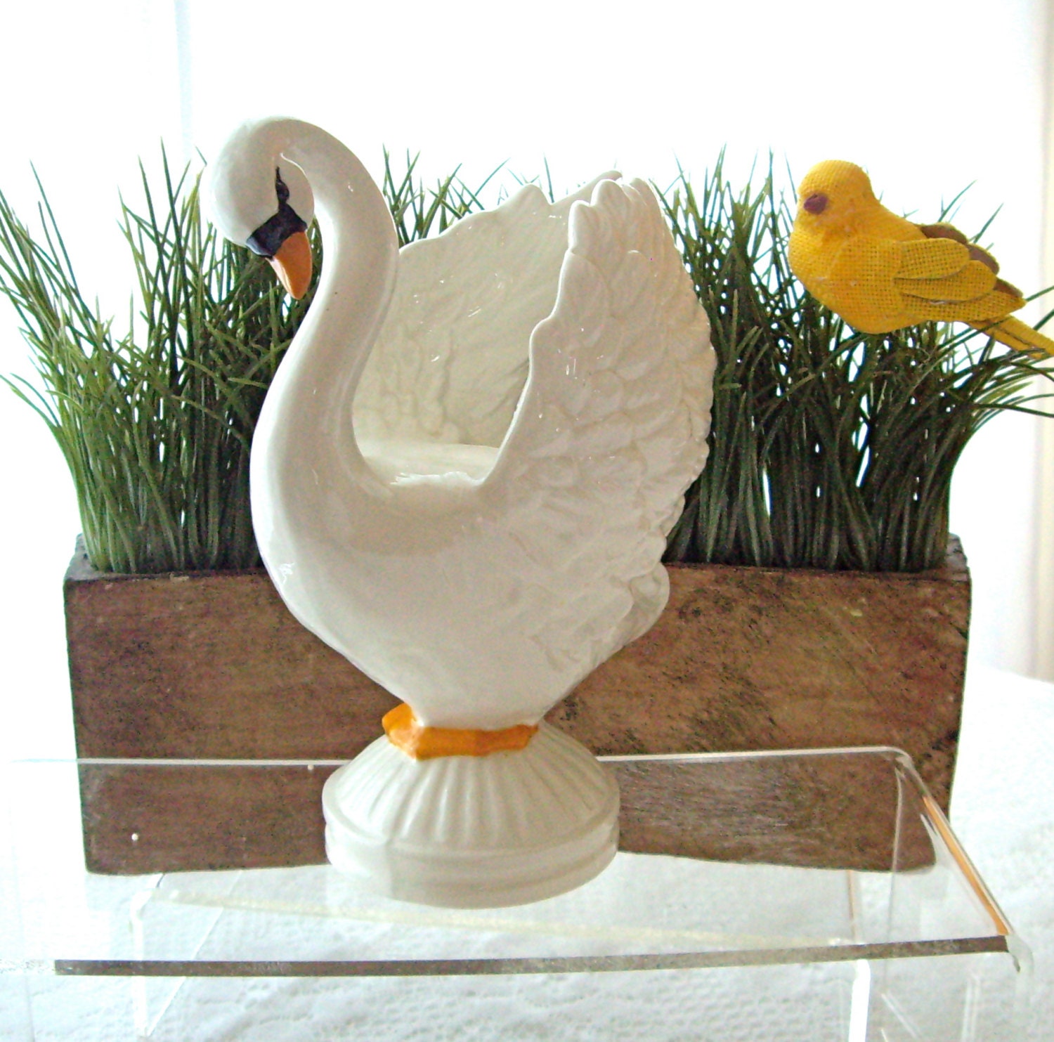 Vintage Swan Ceramic Glazed Figurine 1960s