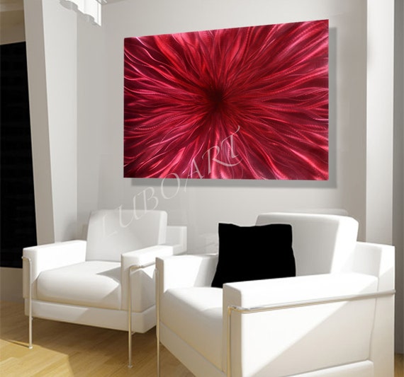 Items similar to abstract metal art painting Large modern WALL decor burgundy 3D horizontal ...