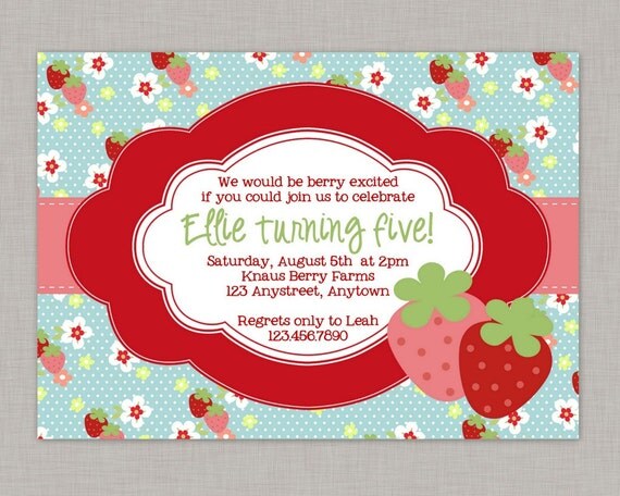 Strawberry Birthday Invitation, Strawberry Birthday Party Il_570xn