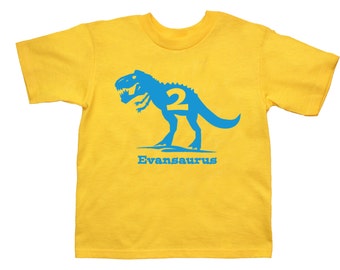 T Rex Dinosaur Name Birthday Shirt - any age and name - pick your colors!