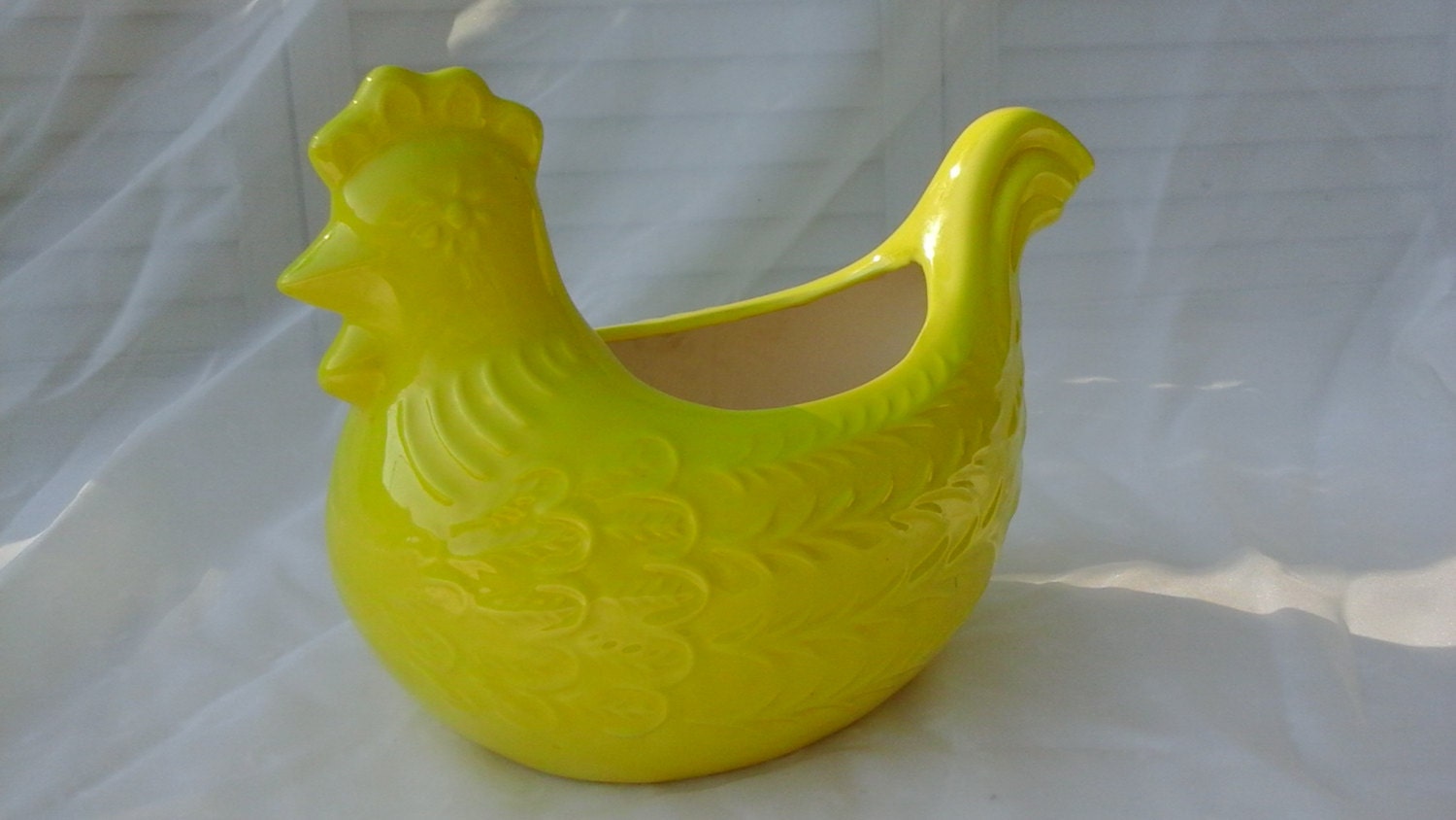 Vintage Yellow Ceramic Chicken Flower Pot Planter