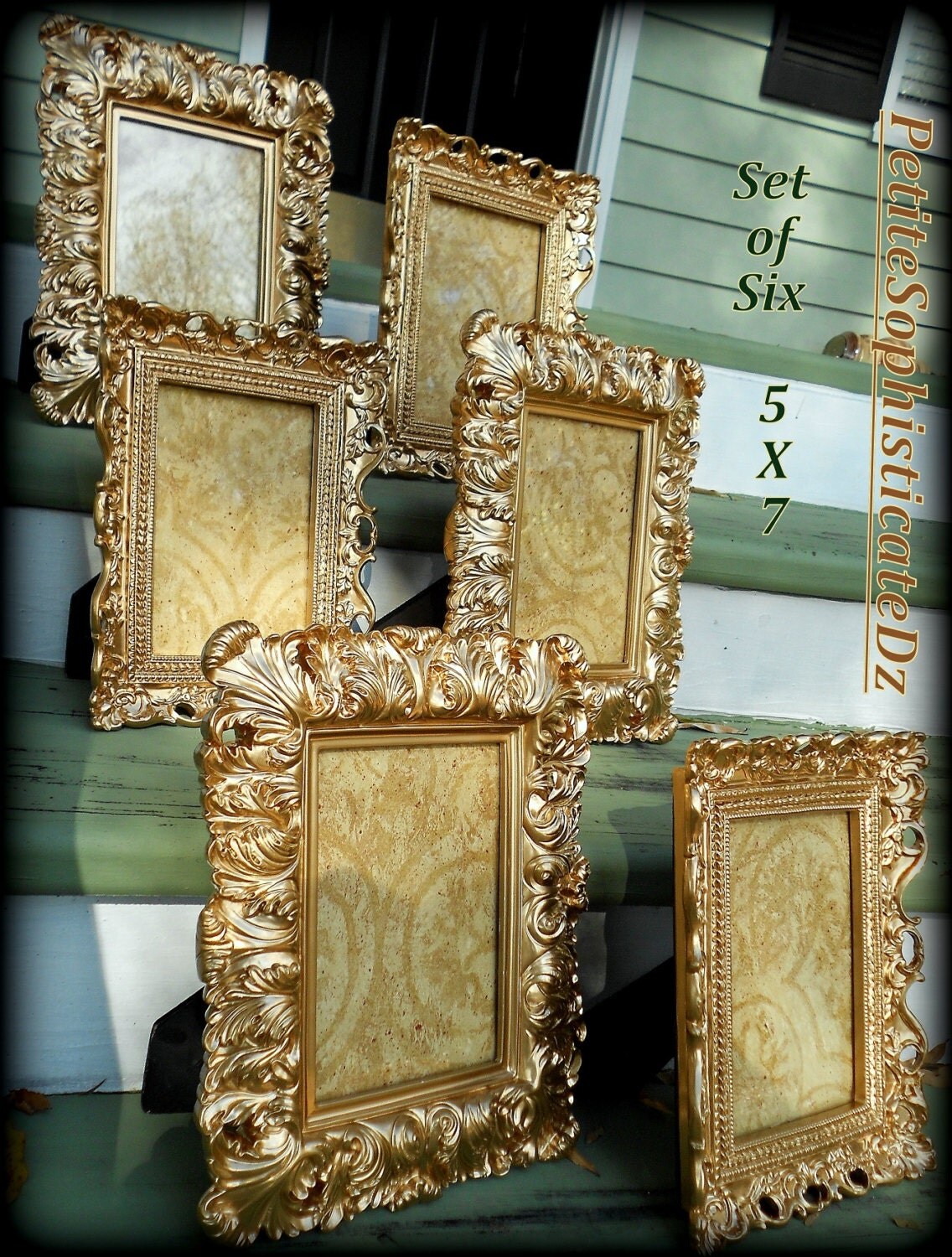 6 Antique Gold French/Baroque Wedding Decor-"Mix & Match" -5x7 Frames,Formal Reception,Nursery,Paris Gold,Vintage Party Decor,Rococo,Glam