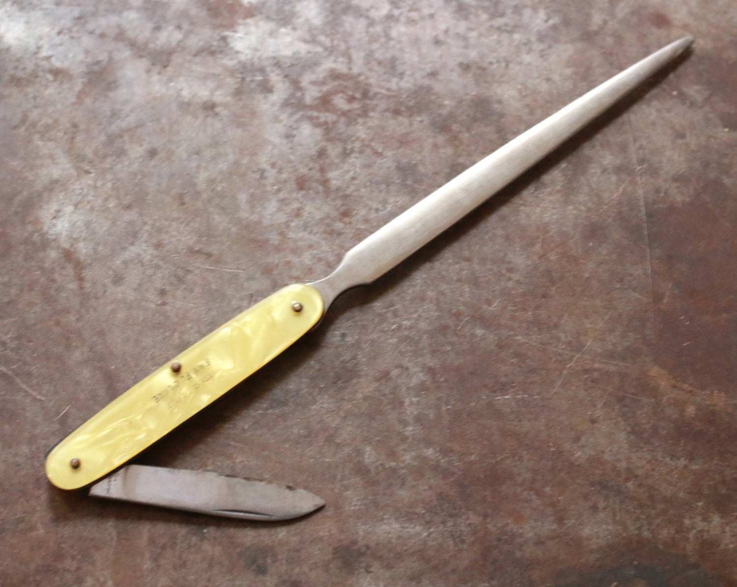 Vintage Mother Of Pearl Letter Opener And Advertising
