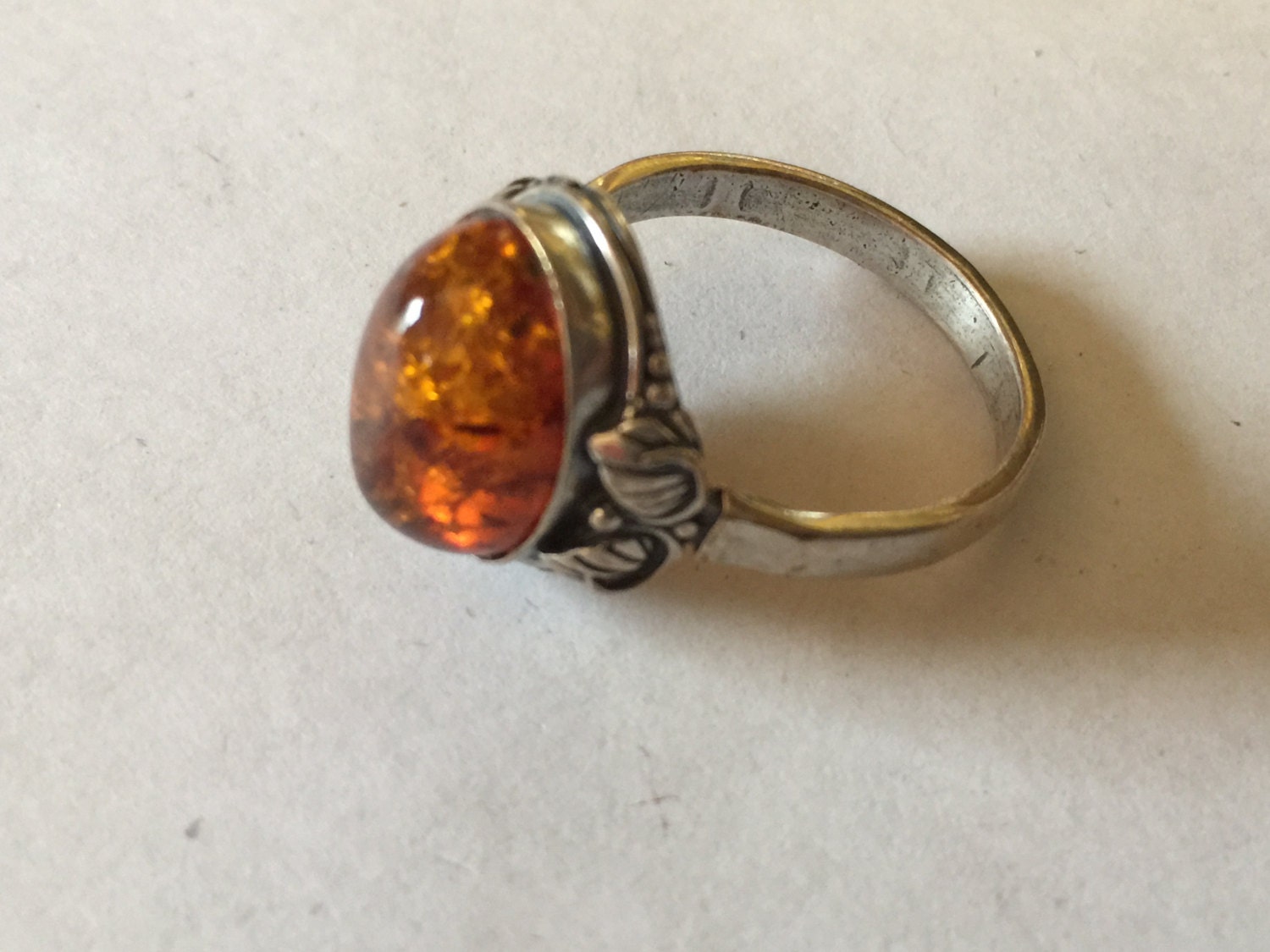 Silver 925 Amber Ring Vintage lot 876