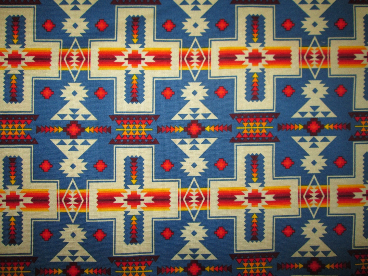 Navajo Cross Native American Blue Orange Cotton Fabric Fat