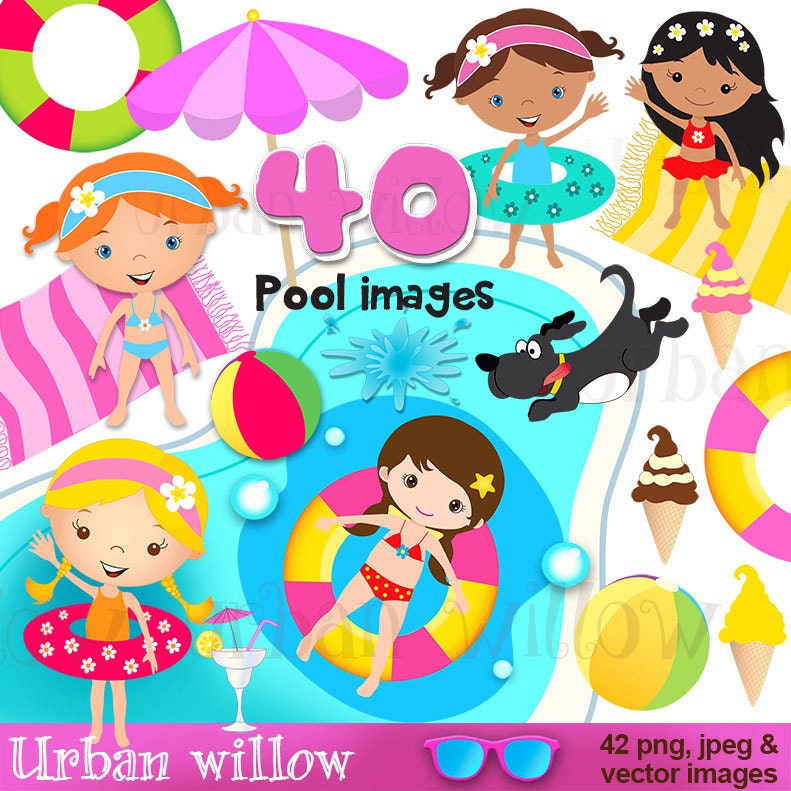 Download Pool Party Fun 42 piece digital clip art value pack in