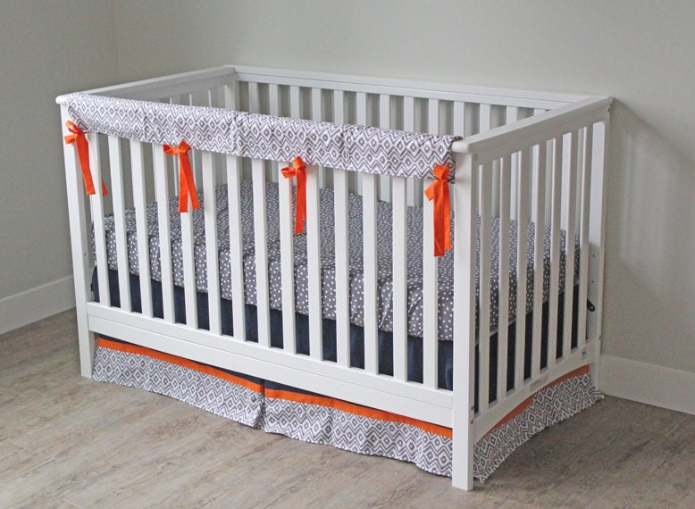 Crib Bedding Grey Orange and Navy Baby Nursery by ...