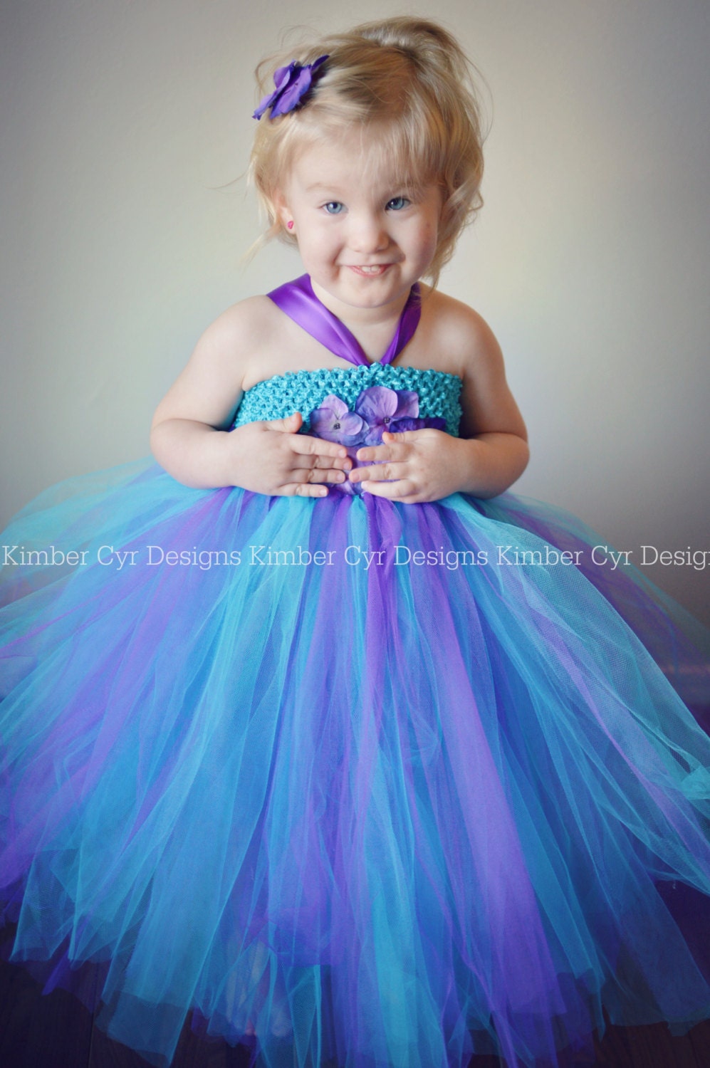 CLOSEOUT sale: Turquoise and Purple Flower girl dresswith