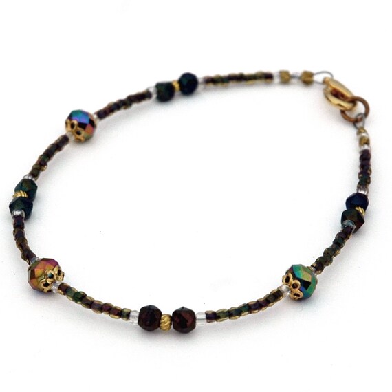 Items similar to Beaded Bracelet, Moroccan Colors in Crystal, Metal and