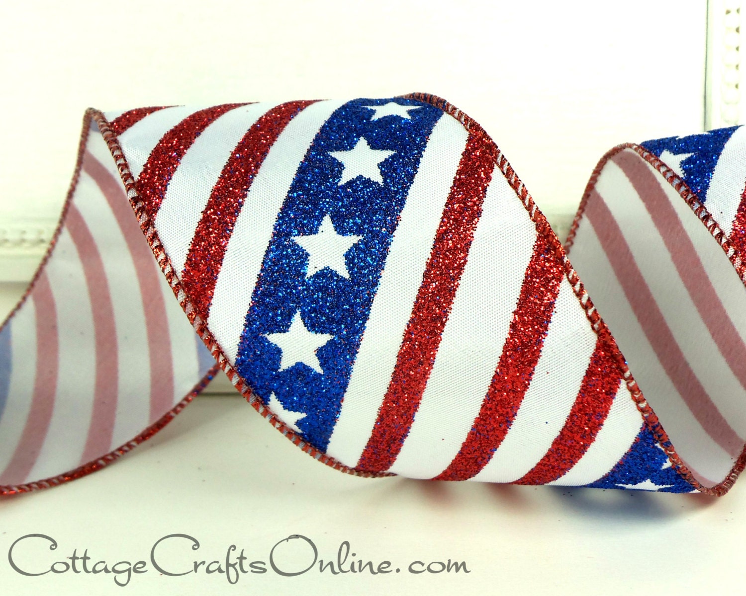 Wired Ribbon 2 1/2 Patriotic Red White and Blue Stars