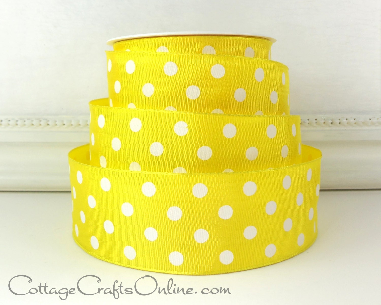 wired ribbon polka dot 1 1 2 lemon yellow with white wired ribbon polka dot 1 1 2 lemon yellow with white