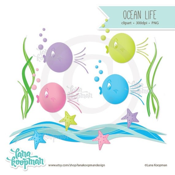Fish Clipart, Ocean Fish Digital Clipart, Seaweed Clipart Il_570xn