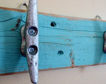 Turquoise Boat Cleat Hooks Nautical Decor Recycled Wood Ocean Beach Decor Coastal Decor Key Hooks Beach Towel Hooks Upcycled Shabby Chic