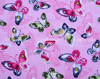 C112 - 1 meter SDLP Cotton Fabric - Butterfly on pink  (150cm width)