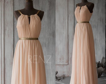 Long Bridesmaid Dress , Peach Prom Dress, Chiffon Wedding Dress, Formal Dress, Mix And Match Party Dress Floor Length (F066A1)-Renzrags