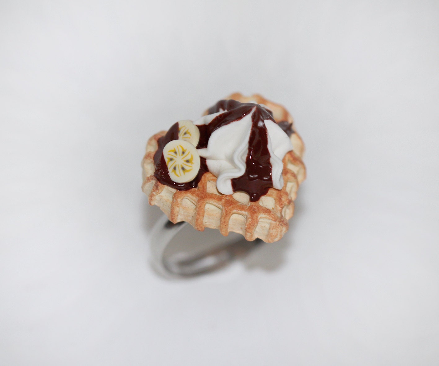 Chocolate Waffle Ring Food Ring Kawaii Ring Heart waffle