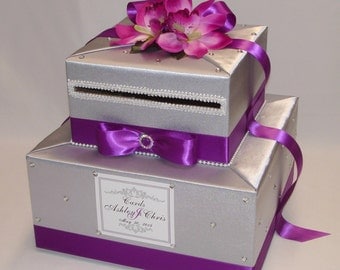 Silver/Royal Orchid/Magenta Wedding Card Box-any color can be made