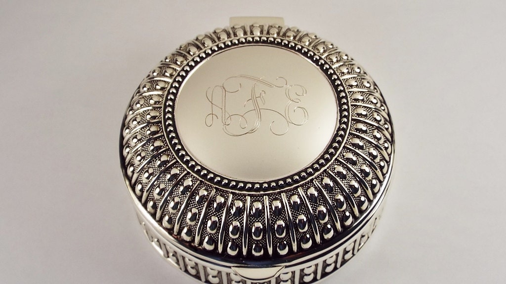 Custom Engraved Personalized Silver Plated Round Beaded Design
