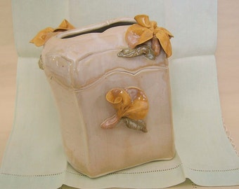 Tissue Dispenser in Hand Built Porcelain with Yellow Roses, Bathroom Accessories