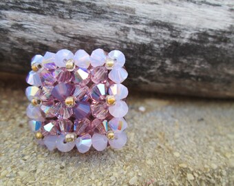 Bague de Cristal Swarovski et acier inoxydable dans les tons de mauve