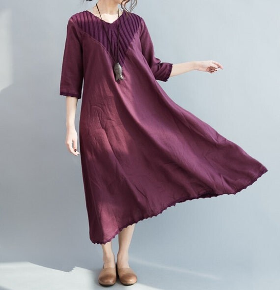 Khaki long linen dress/ Fashion long maxi dress