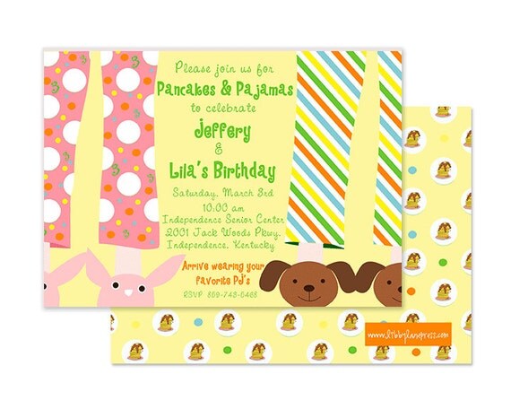TWINS PANCAKES & PAJAMAS Invitation, Custom Printable (Gender Neutral Party, Boy and Girl Twin Party, Sleepover Party) Il_570xn