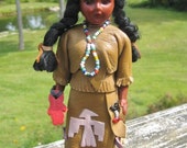 Carlson Native American Doll Oglala Princess Papoose 1960s Suede Dress Bead Decoration