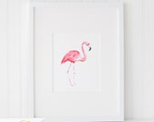 Watercolor Flamingo Watercolor Painting, Wall Art Print - Art Drawing Watercolor Print - 5x7 and 8x10