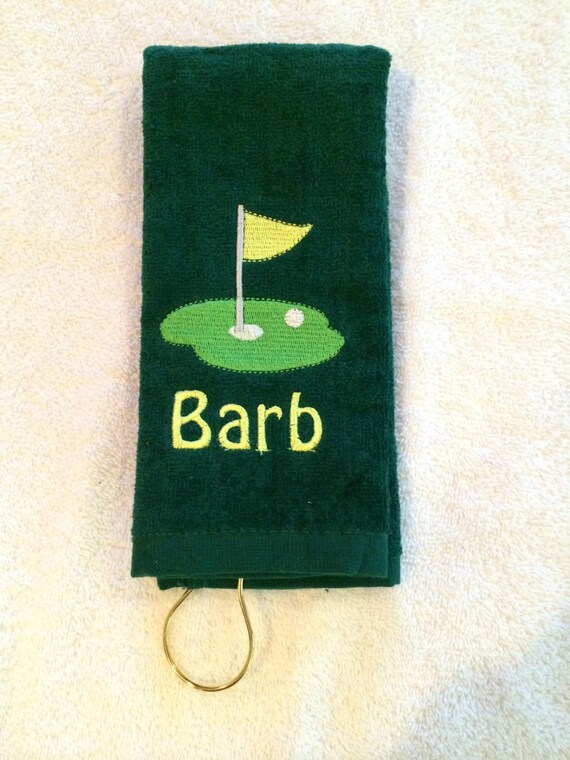 Green personalized golf towel by LindaKaysCreations on Etsy