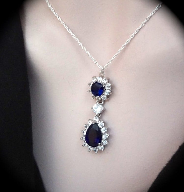 Blue Sapphire earrings Cubic Zirconia' s by QueenMeJewelryLLC