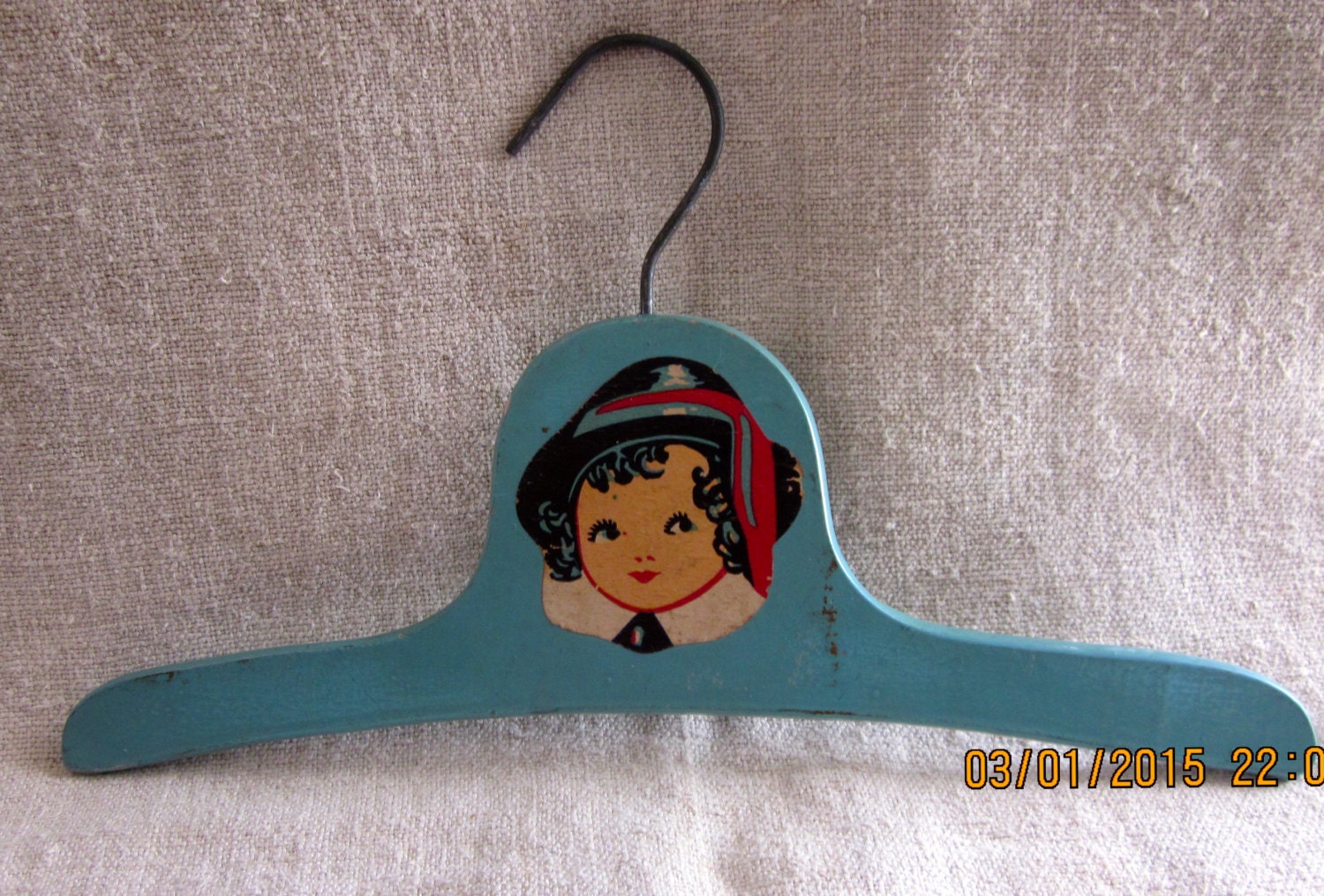 Vintage 1930’s Charming Childrens Wood Hanger Tuequoise Haute Juice
