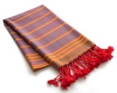 Bade Pestemal Towel. Bath & Beach Towel. Orange - Purple - Red- Khaki striped Turkish Towel, Fouta, Peshtemal, Gift