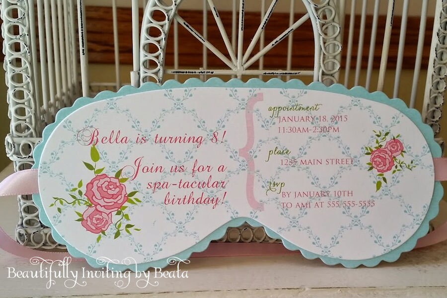 Shabby Spa Sleeping Mask Invitation Custom Die Cut Perfect