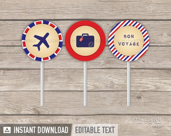 Travel Party / Farewell Party Cupcake Toppers by mypartydesign