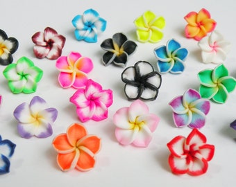 10 Colorful Plumeria Flower polymer clay beads mixed color collection 15mm PG105